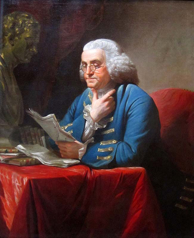 Benjamin Franklin with Bust of Isaac Newton